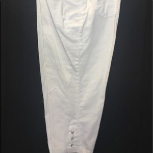White crop pants with Rhinestone buttons